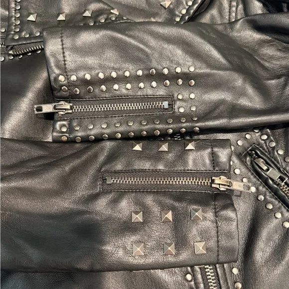 Silence + Noise Irina Embroidered Vegan Leather Moto Jacket XS - Picture 15 of 16